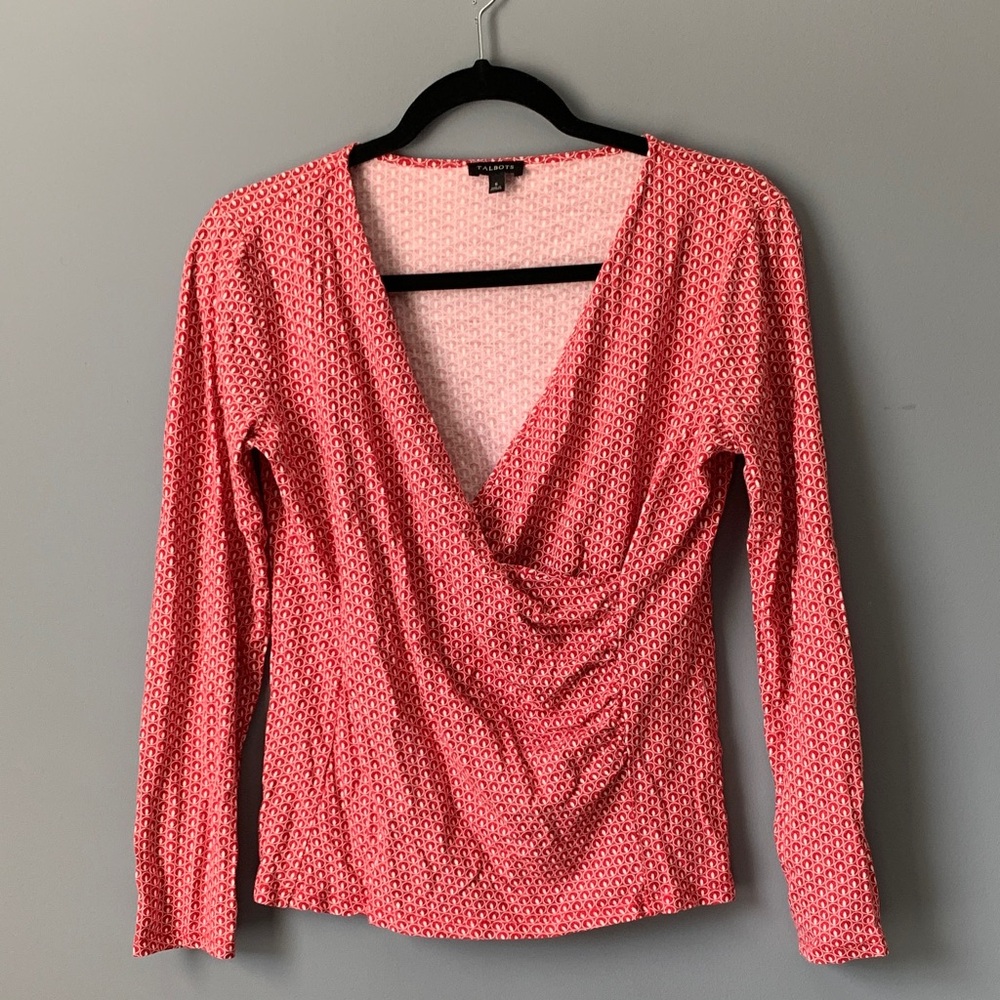 Talbots Red Patterned Blouse size Small